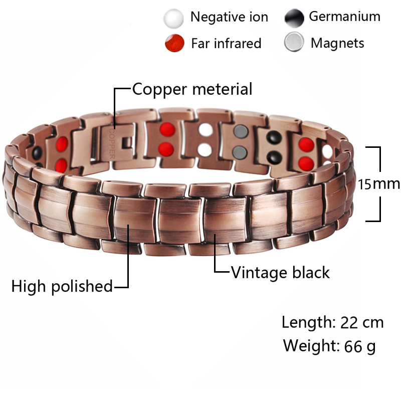 Männer Reinem Kupfer Armbinde Gesundheit Energie Germanium Magnetische Armbinde Jahrgang Hologramm Kette Verknüpfung Armbänder für Frauen Arthritis