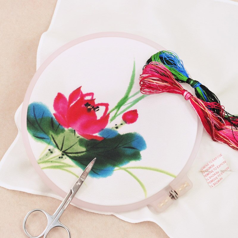 DIY Chinese Silk Suzhou Embroidery Kit with Hoop Flower Printed Pattern Needlework Kit Handkerchief Handmade Sewing Art Craft: 11
