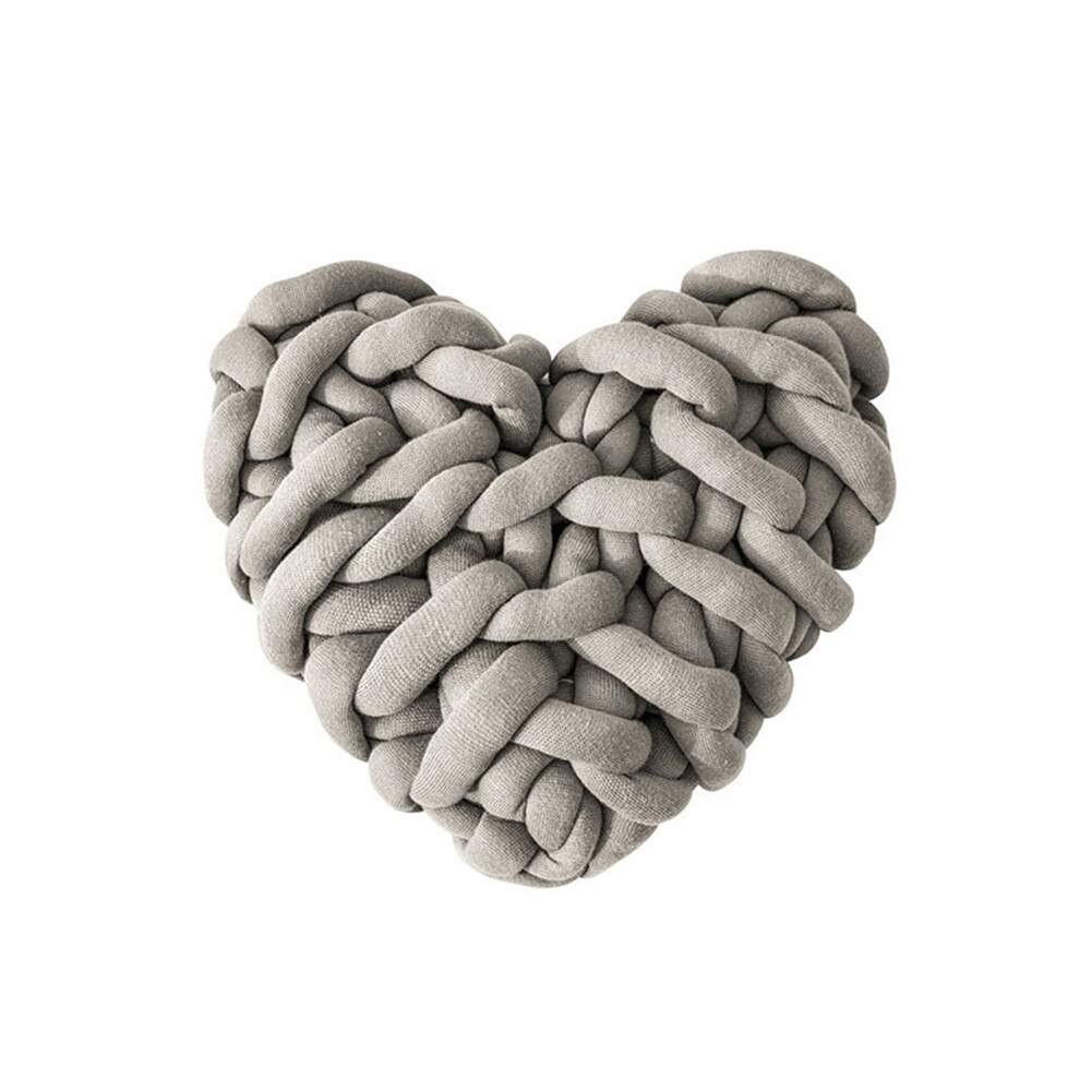 Handgemaakte Weave Knoop Kussen Hartvormige Macaron Kleur Kussen Decor Thuis PI669: Dark Gray