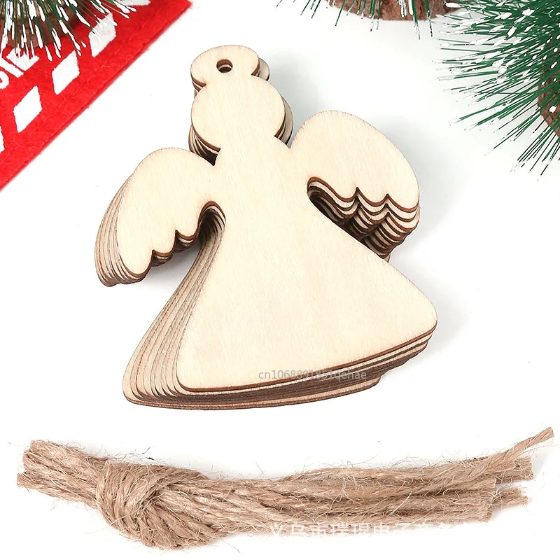 100-10PCS Christmas Wooden Ornaments Unfinished DIY Christmas Crafts for Xmas Tree Pendant Ornaments Navidad Year Decor