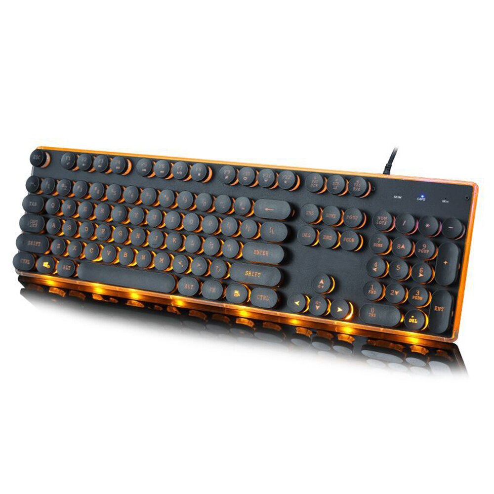 Wired Gaming Keyboard Retro Round Glowing Keycap Metal Panel Backlit USB 104 Keycaps For Computer Tablet Desktop Game Keyboards: Black Orange light