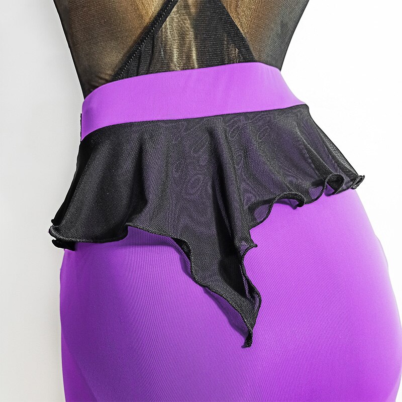 Falda de baile latino para adultos, ropa de práctica con volantes, falda morada Irregular, disfraz de baile de Samba, Rumba, Tango, VDB2698,