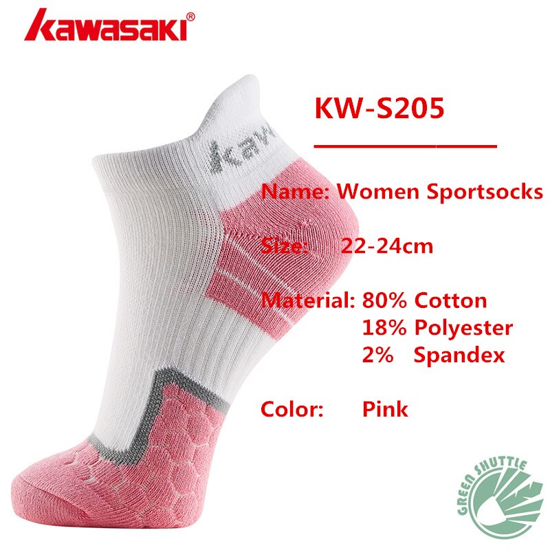 Chaussettes de badminton kawasaki authentiques pour hommes et femmes, absorbant la transpiration et respirantes pour le sport: Kw -s205- rose