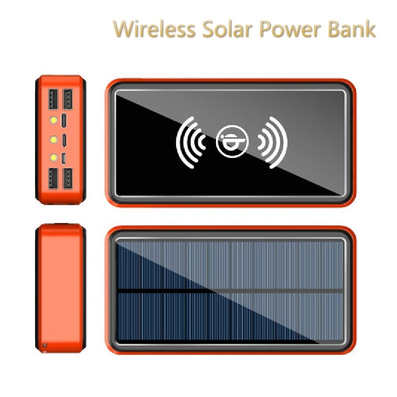 80000Mah Wireless Solar Power Bank Externe Batterij Oplader Pack Voor Xiaomi Samsung Iphone Solar Charger 4 Usb Drie Verlichting