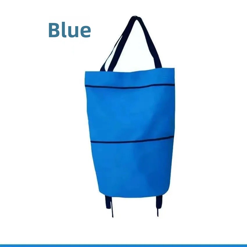Shopping Bag with Wheels Foldable Hand Pull Extendable Vegetable Buying Car Casual Polyester Fiber Home Use Logo Addable: Blue