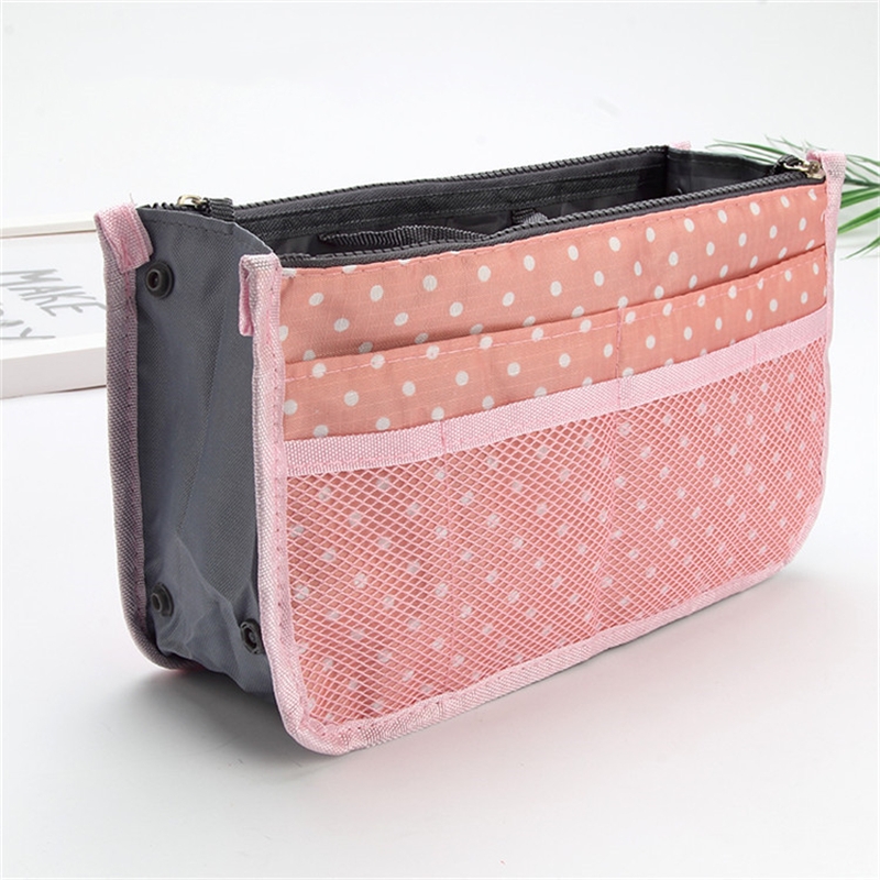 Bolsa organizadora de nailon para mujer, bolso organizador de viaje con forro grande, bolsa de cosméticos para maquillaje, bolso de mano barato para mujer