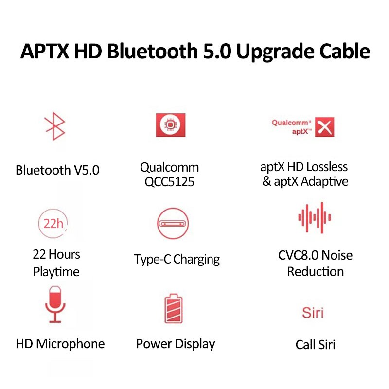 BT-50 aptX adaptatif Bluetooth 5.0 sport Bluetooth câble de mise à niveau AptxHD casque sans fil Mate QCC5125 puce pour KBEAR KS2 KB04