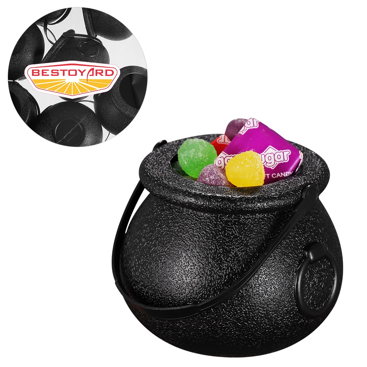 BESTOYARD 10pcs 5x7cm Halloween Candy Bucket Witchs Cauldron Trick or Treat Candy Pail Holder Black