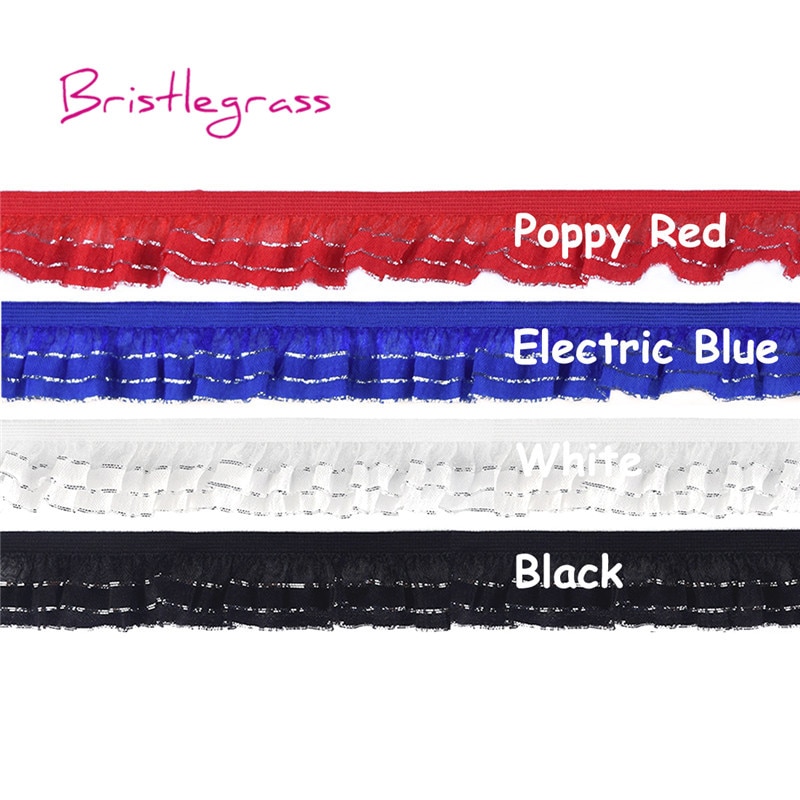 Bristlegrass 5 yard 1 " zilveren glitter geplooide patchwork kant rand effen elastiek kinderhoofdband tutu jurk diy naaien
