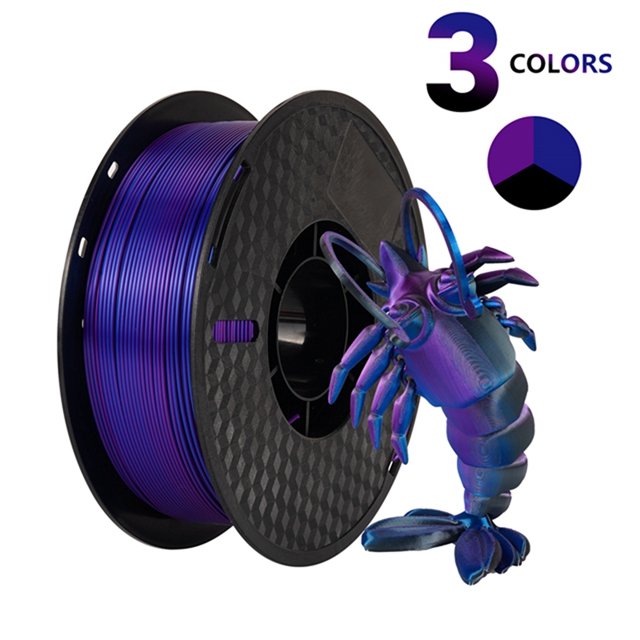 KINGROON-filamento de seda PLA de coextrusión tricolor, carrete de 1,75mm, 1KG (2,2 libras), plástico PLA de Triple color para impresora 3D y bolígrafo 3D: Morado