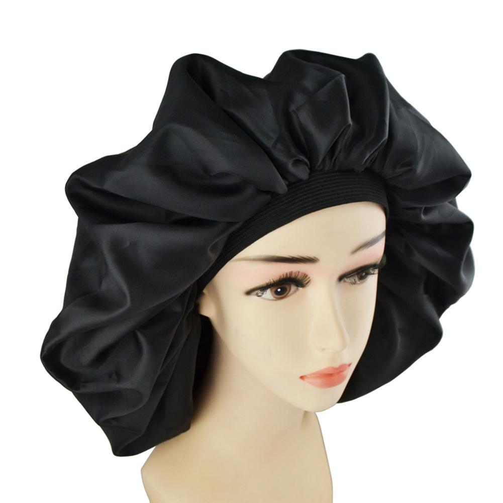 45cm ensfarvet lang hårpleje kvinder satin hætte kasket nattesøvn hat silke hoved wrap juster badehætte