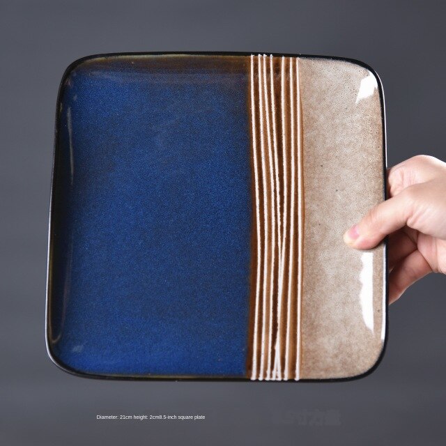 Restaurant Diner Plaat Servies Keramische Opslag Lade Westerse Ontbijt Vierkante Taart Plaat Dessert Decoratie Servies: Blue 8.5 inches