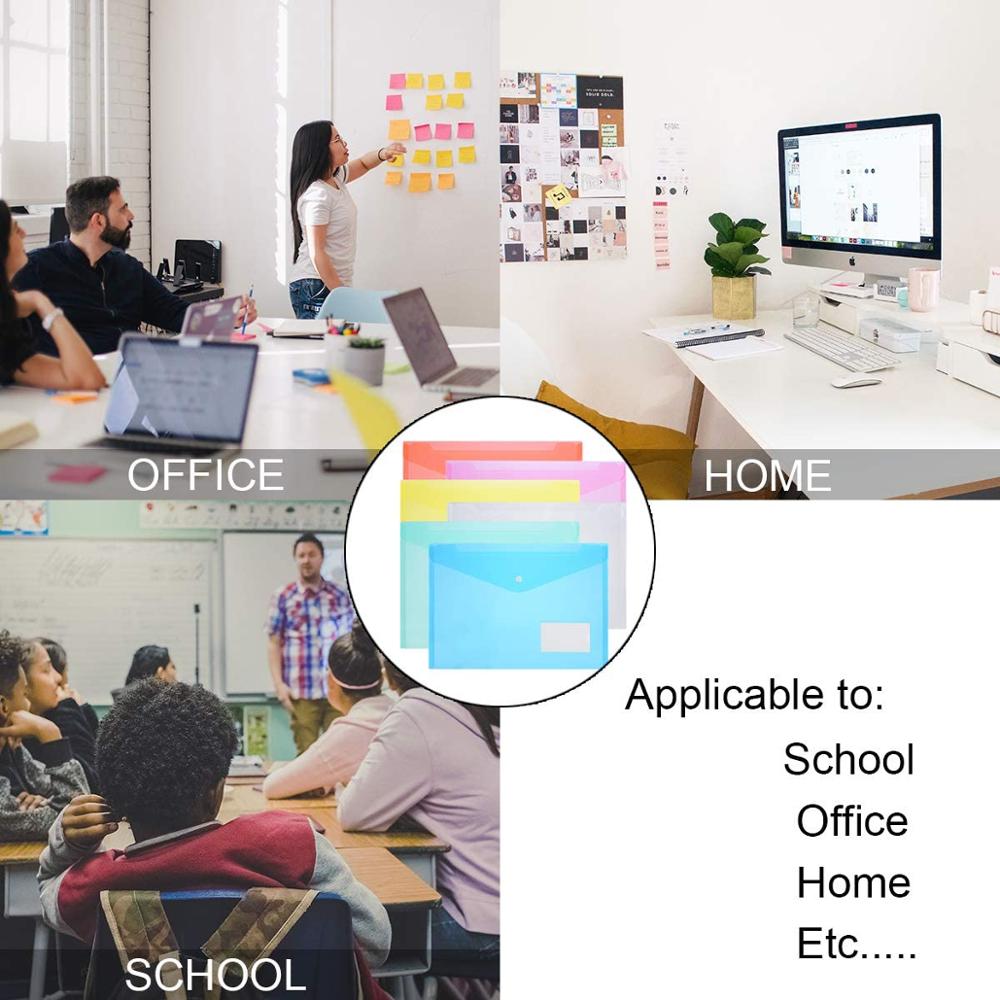 5Pcs A5 Poly Envelop Map Met Drukknoop Clear Waterdichte Plastic Document Protector Voor School Home Office Organisatie