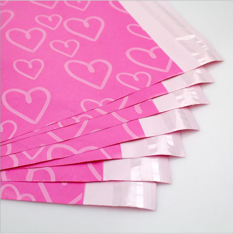 100 Pcs Plastic Waterdichte Express Zakken Roze Hart Koerier Tassen Voor Levering Mail Tassen Envelop Zakken