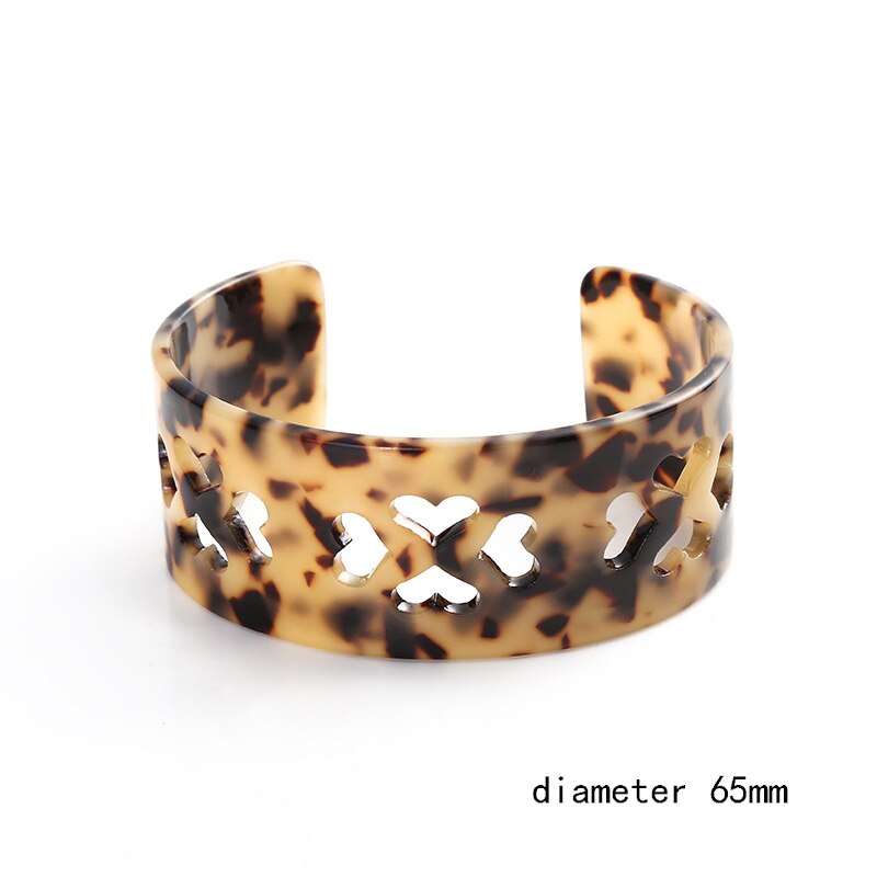 De de carey brazalete acrílico brazaletes anchos pulsera para las mujeres Vintage resina ronda leopardo joyas de boda de última de una pieza