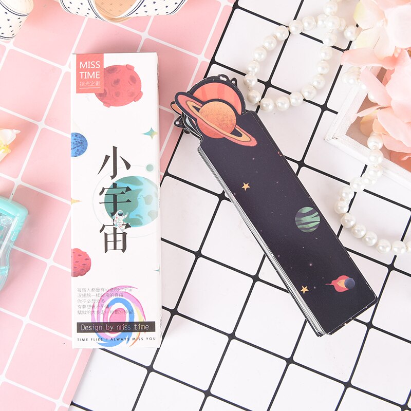 30pcs Little Galaxy Space Bookmarks Alien Planet Message Card Bookmark Kids School Bookmark Supplies