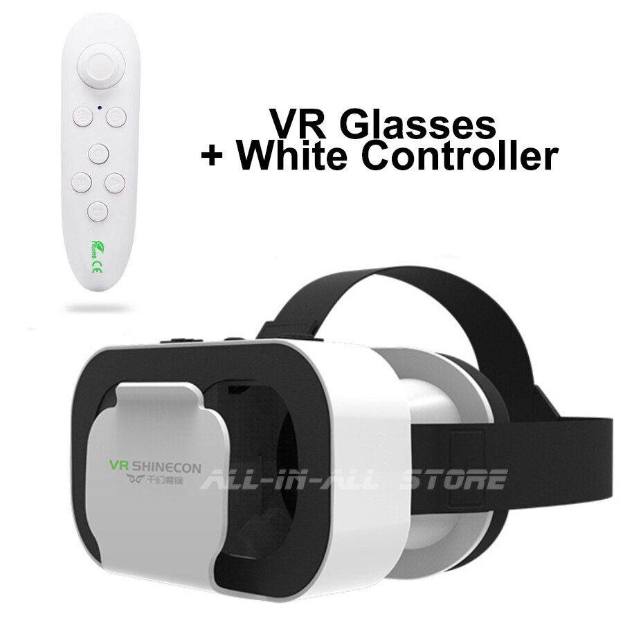 SHINECON-Mini gafas de realidad Virtual VR 3D, 360 grados, casco para teléfonos inteligentes de 4,7-6,53 pulgadas, caja de películas y videojuegos: VR White Controller