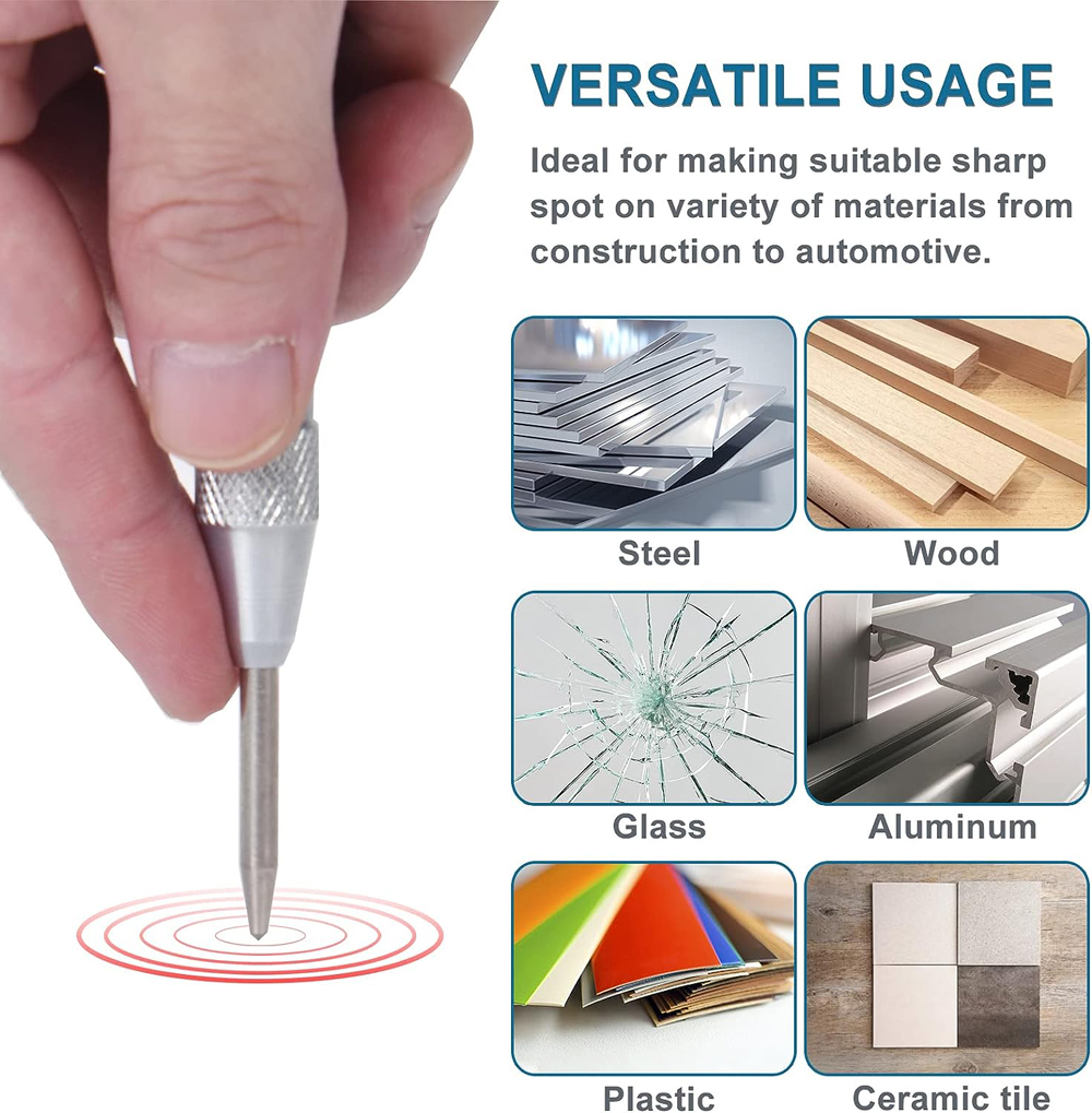 Punzón central automático, taladro de Metal para carpintería General, herramientas manuales de punzón automático con resorte ajustable para vidrio, Metal y madera