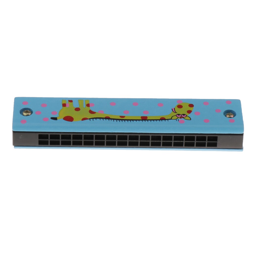 Armónicas pintadas de madera para niños, minijuguete de doble fila con patrón de jirafa