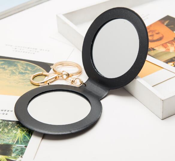 10pcs/lot Mini PU Leather Pocket Makeup Mirror Portable Key Chain Cosmetic Compact Double Mirrors for Girls