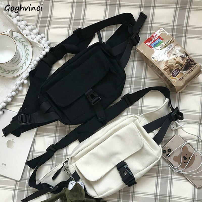 Riñoneras de estilo Harajuku para mujer, Canvans de carga combinables, a la , sencillas, Ulzzang, carteras para estudiantes, bolso diario