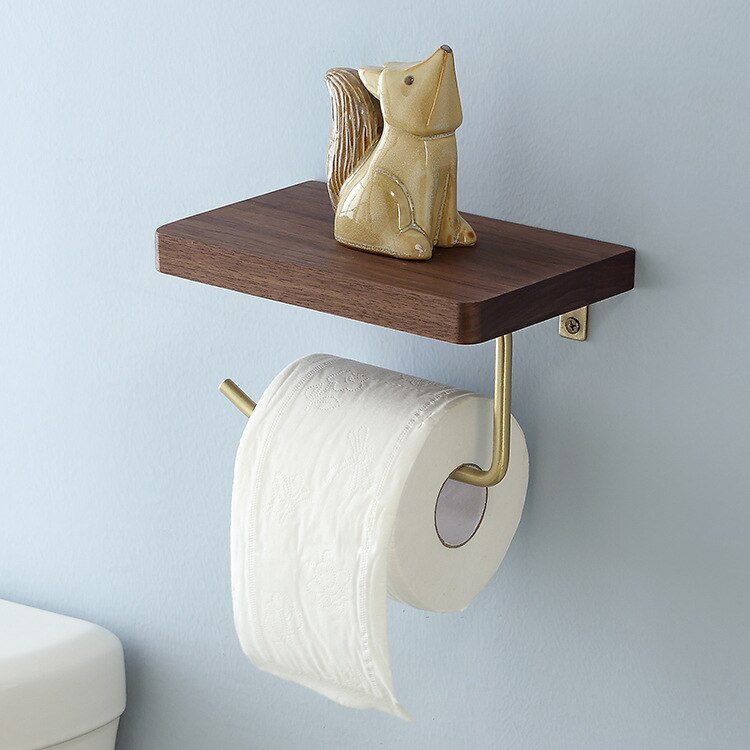 Nordic Bathroom Roll Holder Brass Solid Wood Wall Hanging Napkin Holder Gold Toilet Paper Towel Holder Kitchen storageshelf: C