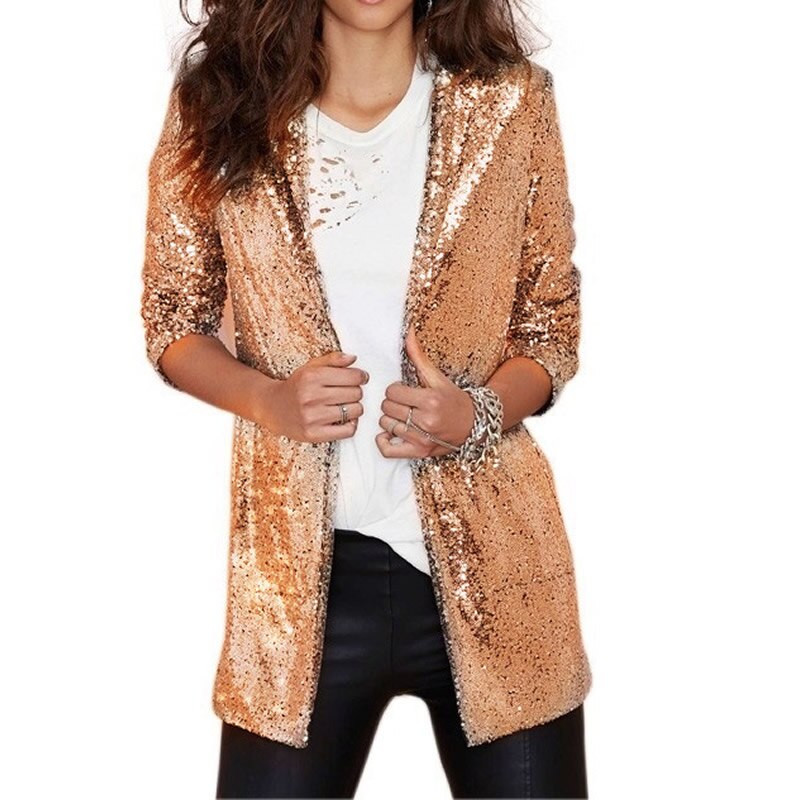 Chique pailletten dames blazer goud zilver jassen winter herfst vest dames retro ol pakken jas vrouwelijke blazers bovenkleding