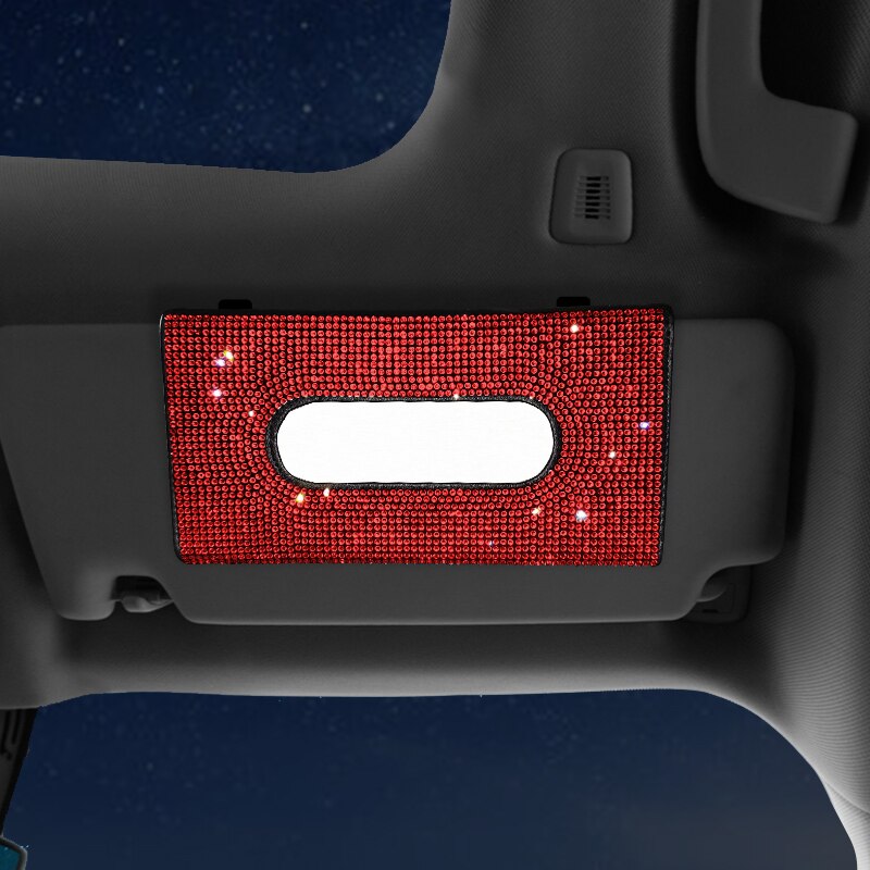 Boîte à mouchoirs de voiture en cristal brillant, universel pour pare-soleil, strass, porte-mouchoir suspendu, étui pare-soleil, accessoires de voiture: Rouge