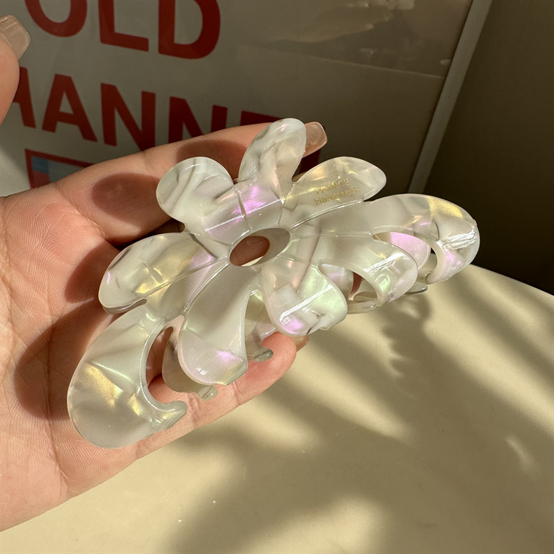 Coreano nuovo design creativo 10.5cm grande fiore marmorizzazione puro colorato fermaglio per capelli artiglio moda acido acetico squalo clip Accessori per capelli: Oro-colore