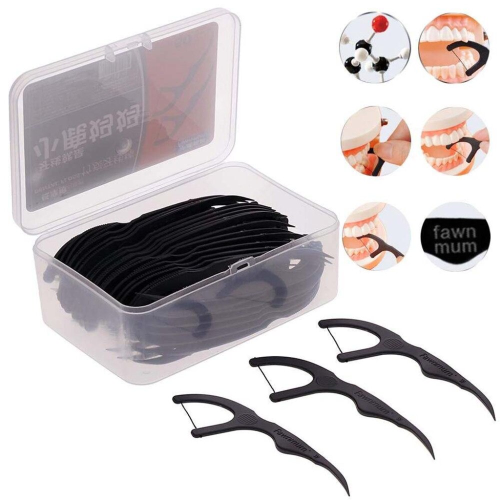 50 unids/set de hilo Dental dientes palo palillos de dientes cepillo Interdental Blanco/dientes negros limpio hilo Dental y mondadientes con caja