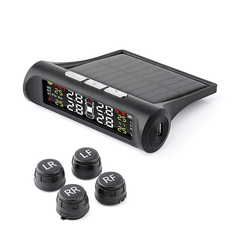 Smart Solar Car TPMS System Tire Pressure Monitoring System Solar Power charging Digital LCD Display Auto Security Alarm Systems: Default Title