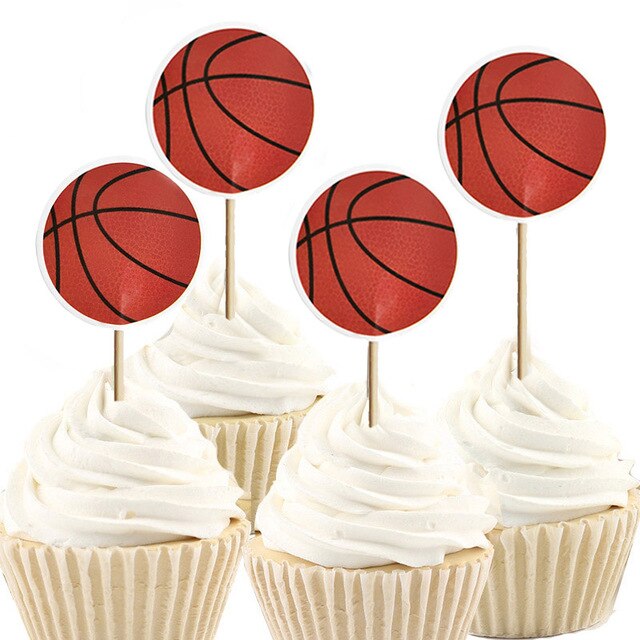 Supplies Thema Basketbal Platen Papier Cups Wrappers Cake Topper Folie Ballonnen Opknoping Wervelingen Cupcake Picks Decor Supplies