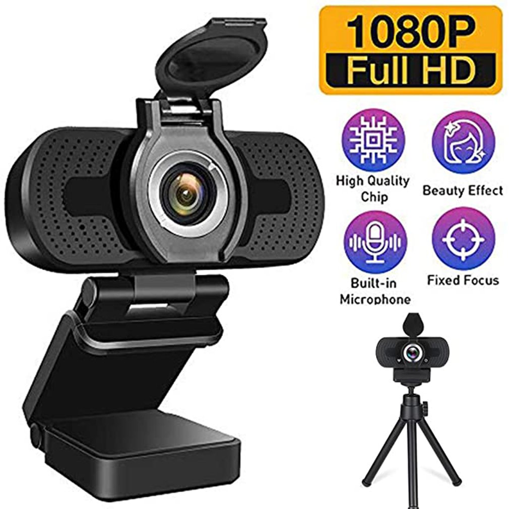 1080P computer camera Live video webcam with cover ABS Optical lens Plug and Play Full digital noise reduction microphone