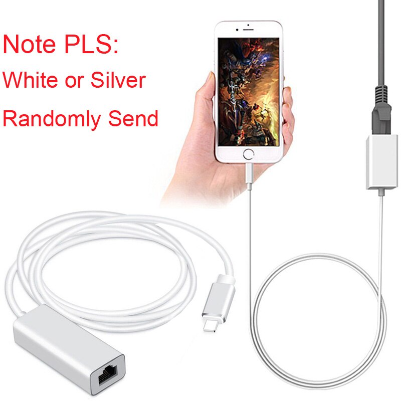Ios Ethernet Netwerk Adapter Voor Iphone 11 Pro X Xs Max Xr 6 7 8 Plus Voor Ipad Telefoon Om RJ45 Lan-kaart Wired Charger Kabel Link: 1M White or Silver
