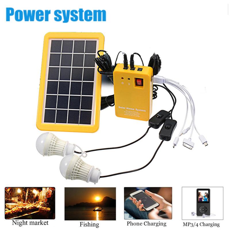 Outdoor Portable Solar Home System Kit DC Solar Panel Power Generator LED Light Bulbs Solar Camping Lighting System with USB Cha