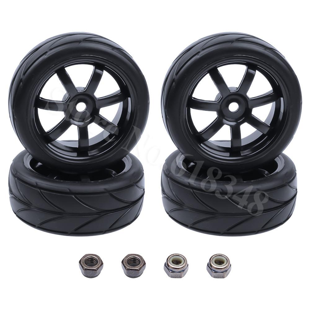4Pcs 26mm Rubber RC Tyres & Wheel Rims Hex 12 For 1:10th HSP HPI Sprint 2 Drift RS4 On Road Cars 4WD