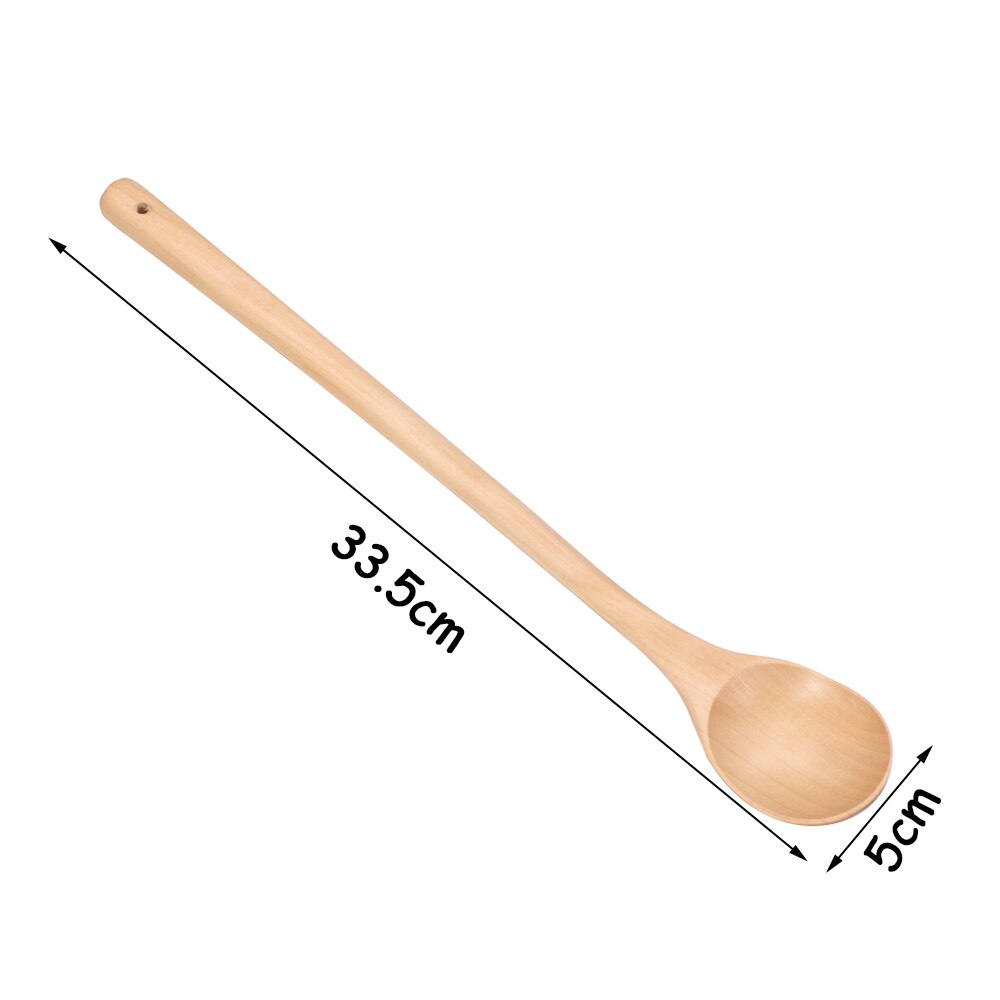 Japanese-Style Long Handle Wooden Spoon Natural Solid Wood Large Soup Scoop Tea Spoons Porridge Dessert Stirring Spoon Tableware
