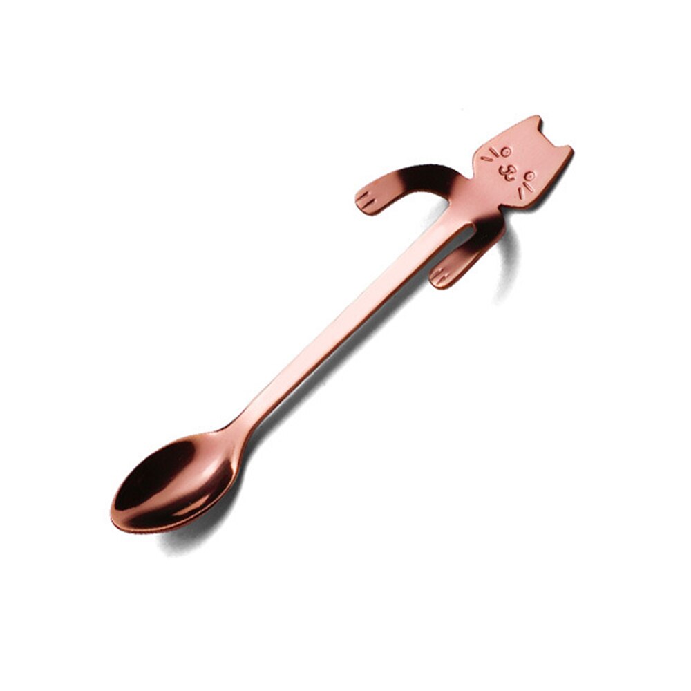 Small Mini 304 Stainless Steel Cute Cat Teaspoons Cartoon Spoons Ice Cream Dessert Spoon Long Handle Coffee&Tea Spoon: B