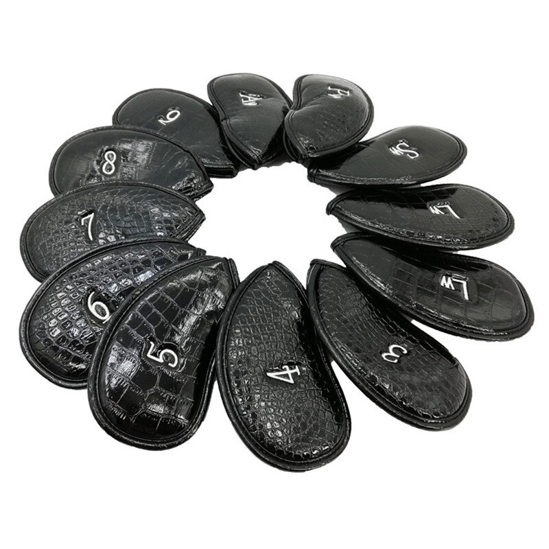 12Pcs Pu Golf Club Cap Prachtige Protector Iron Head Cover Set Sport Accessoires: Black