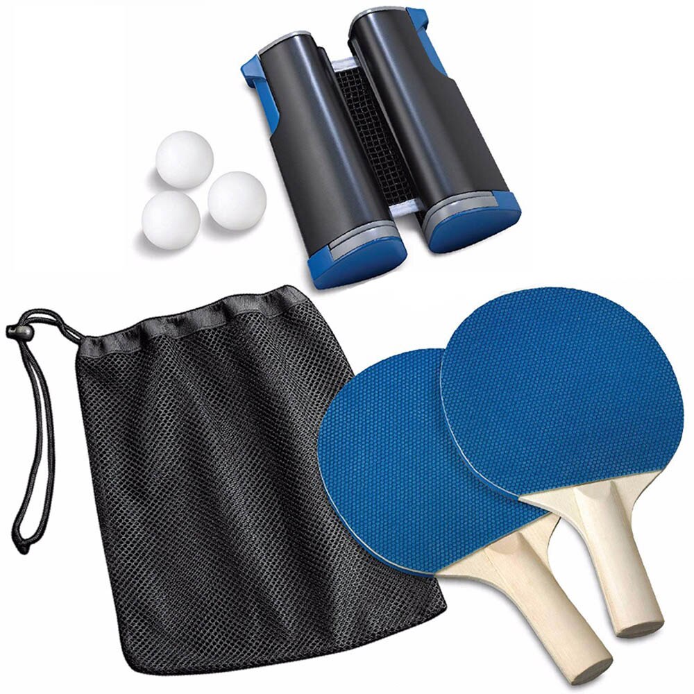 2 st portabelt bordtennisracket med pennhållare med 1 st infällbart nät och 3 st pingisbollar för inomhuslek utomhus: Default Title