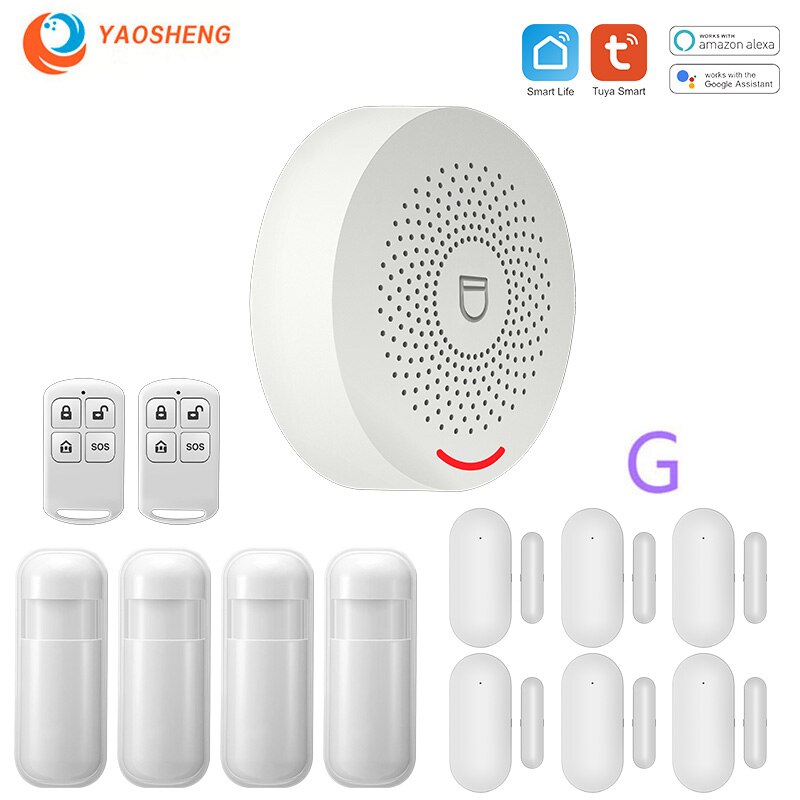 WIFI Intelligent Alarm Security System With Door Sensor Smart Life&amp;Tuya App Control Compatible With Alexa &amp; Google Assistant: G / EU plug