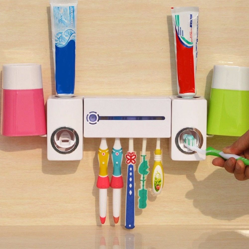 Pro Practical Antibacteria UV Light Ultraviolet Toothbrush Dispenser Sterilizer Bathroom Toothbrush Holder Cleaner With 2 Cups