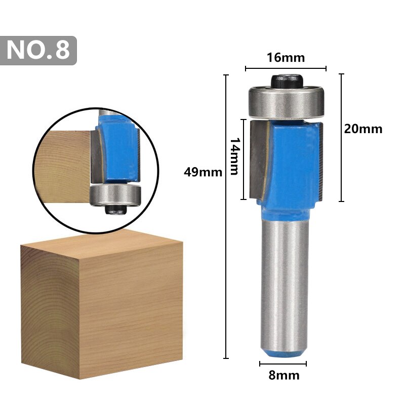 XCAN Flush Trim Pattern Router Bit 1/4''(6.35mm) 8mm Shank Woodworking Straight Milling Cutter: No.8