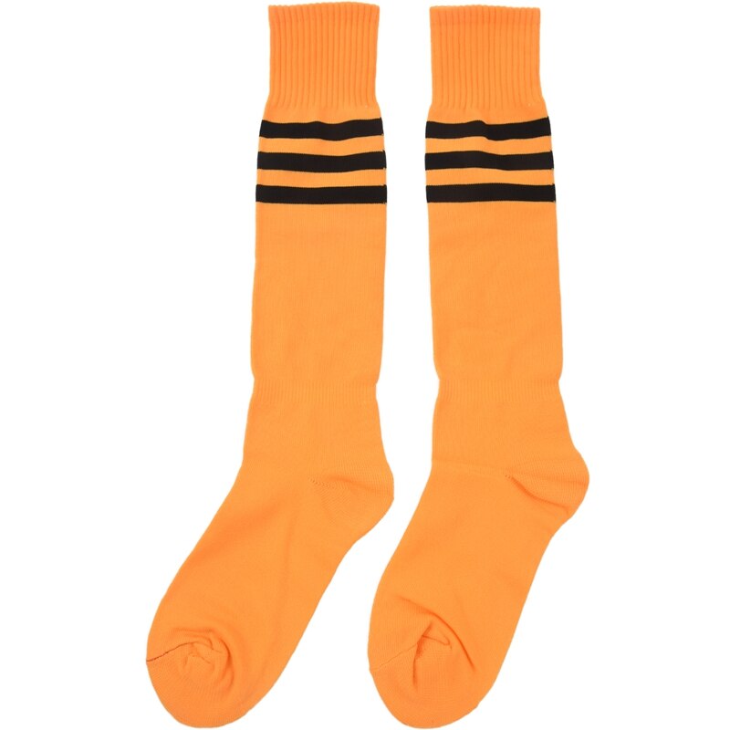 Heren kniehoge gestreepte elastische voetbalsokken oranje zwart paar