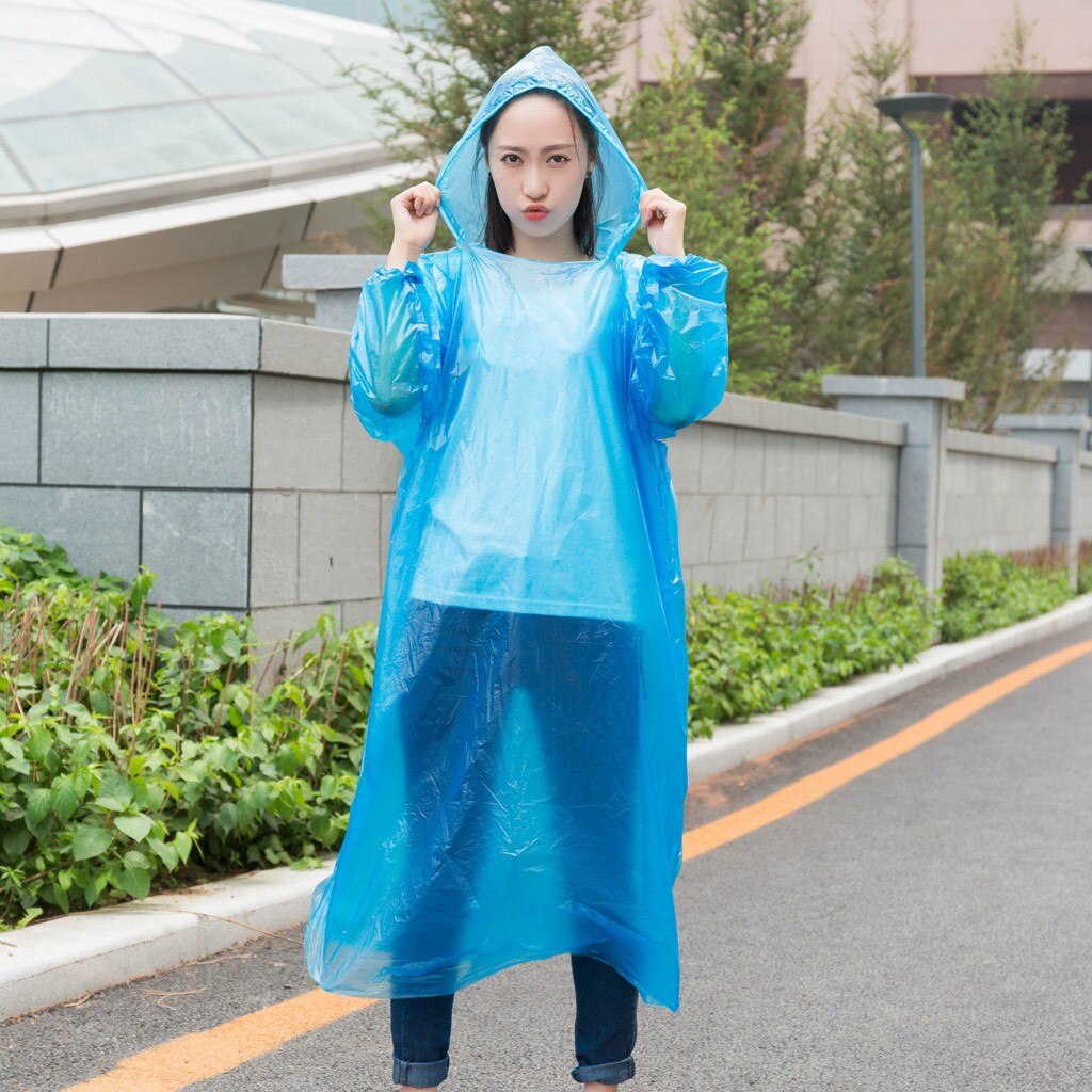 Chubasquero desechable para adulto, impermeable de emergencia para motocicleta, estilo largo, Poncho de senderismo, chaqueta de lluvia ambiental, 1 ud.: Azul
