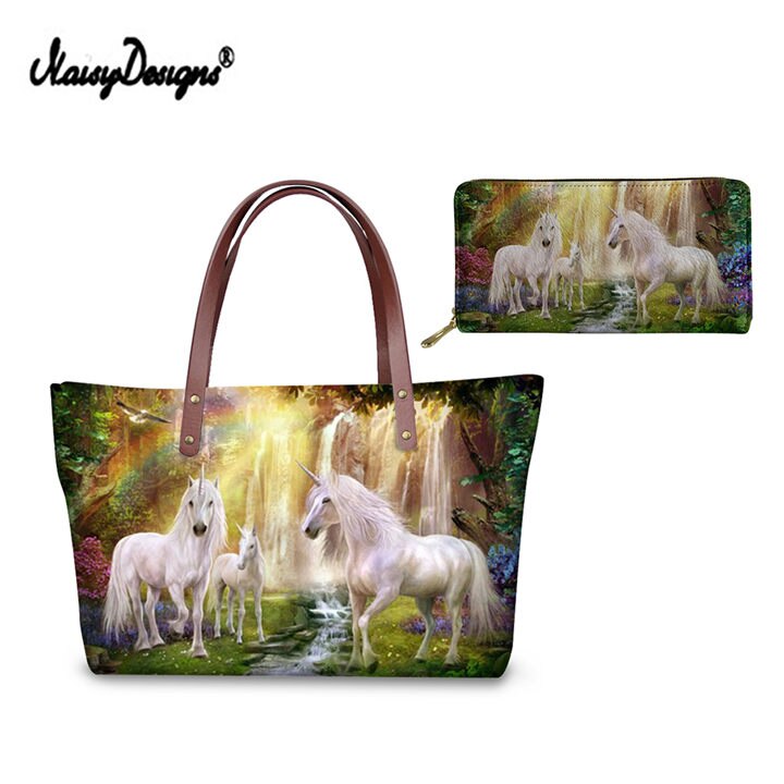 Pink Unicorn Horse Printed Women Shopping Bags Crossbody Bags Vintage Messenger Bag Leather Purse Shoulder Travel Top Tote Bags: LMF0060ALZ21