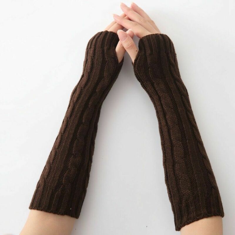 Guantes de punto para mujer, Manoplas sin dedos para otoño e invierno, mangas, muñeca, calentador de manos, rombo, largo, medio invierno, 1 par