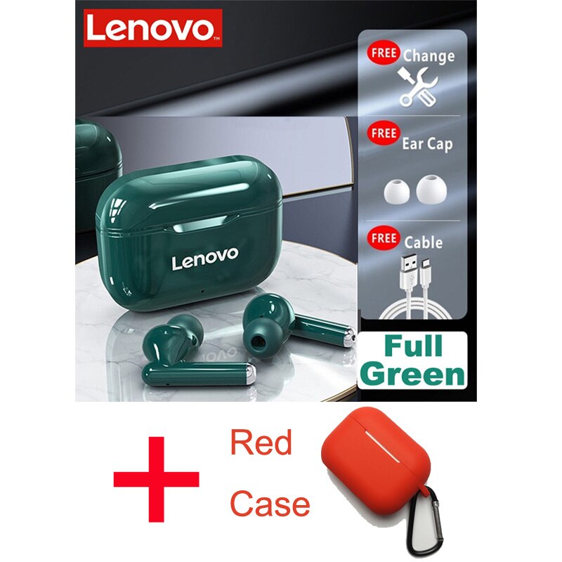 Lenovo LP1 TWS Bluetooth V5.0 auricolari 3D Stereo sport cuffie Wireless con doppio microfono auricolare auricolare per IOS Android: LP1 Green Case Red