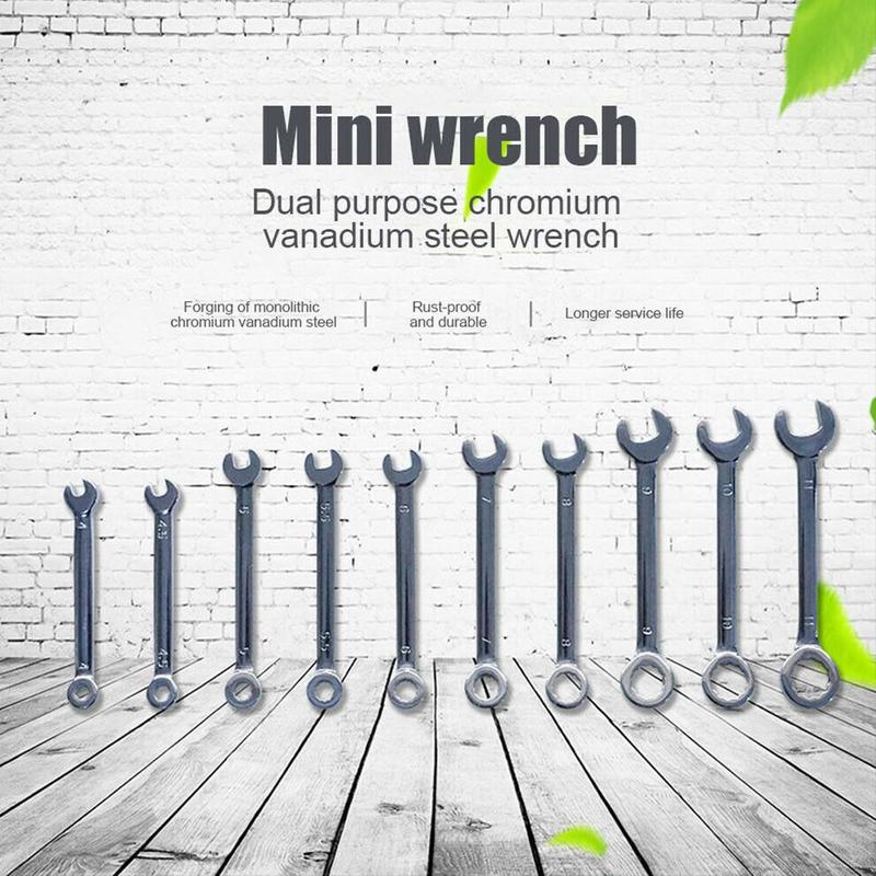 Juego de 10 Uds de Mini llave métrica/pulgadas con espejo y extremo abierto, herramientas de reparación para coche, llave combinada multiherramienta de ciruela, llave inglesa Po A4G4