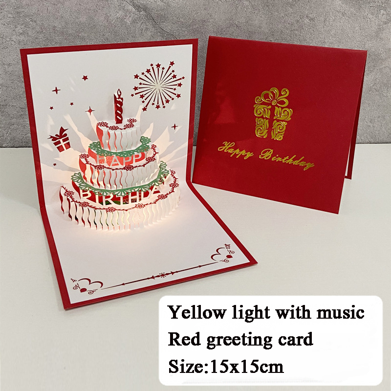 Carte de joyeux anniversaire 3D pour enfants, carte de musique à gâteau d&#39;anniversaire pour femme et mari, cartes de vœux Pop-Up, cartes postales, avec enveloppe: style 5
